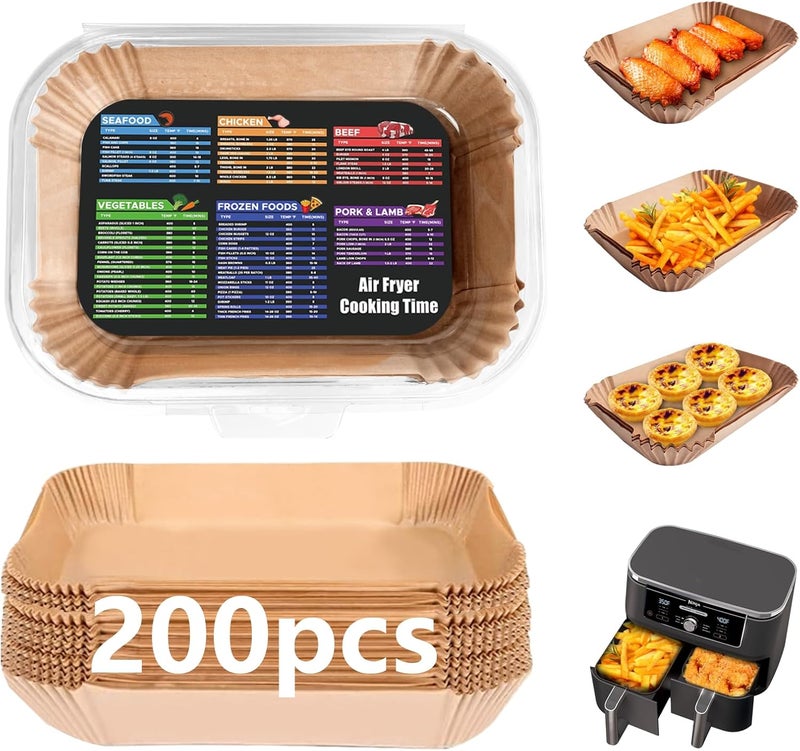 Adhjito 200PCS Air Fryer Liners for Ninja: Higher Non-Stick Disposable Parchment Paper Liner for Ninja DZ201/DZ401 Dual Airfryer Baking - Food Grade Ninja Air fryer Accessories (Rectangle - 8.6 x 5.5 inch) - Image 1
