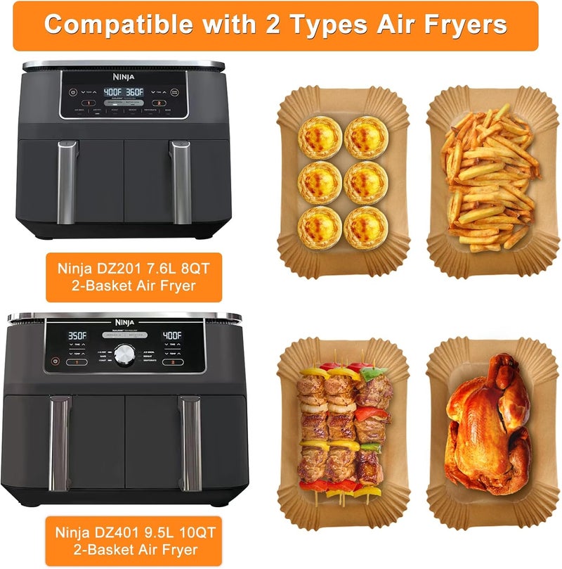 Adhjito 200PCS Air Fryer Liners for Ninja: Higher Non-Stick Disposable Parchment Paper Liner for Ninja DZ201/DZ401 Dual Airfryer Baking - Food Grade Ninja Air fryer Accessories (Rectangle - 8.6 x 5.5 inch) - Image 5