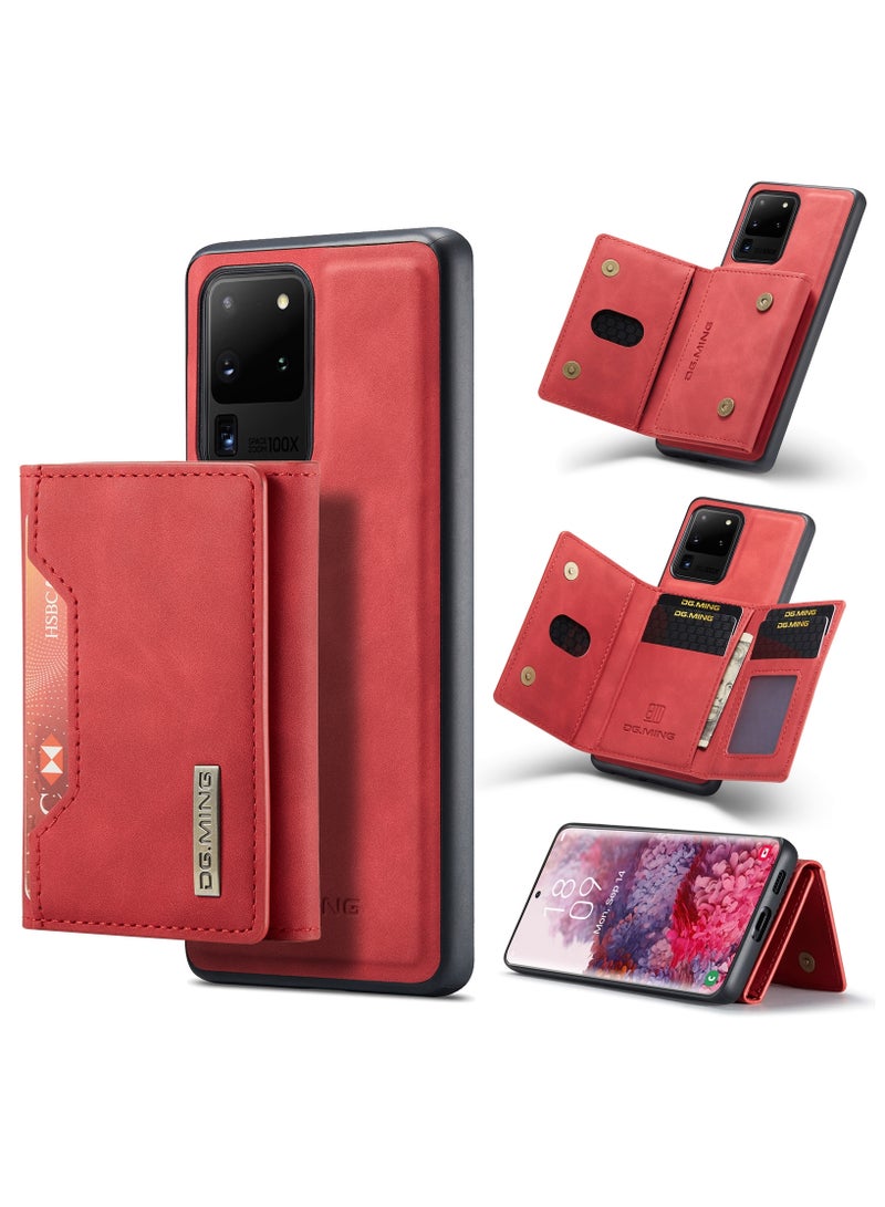 DGMING Wallet Case for Samsung Galaxy S20 Ultra, DG.MING Premium Leather Phone Case Back Cover Magnetic Detachable with Trifold Wallet Card Holder Pocket (Red) - Image 1