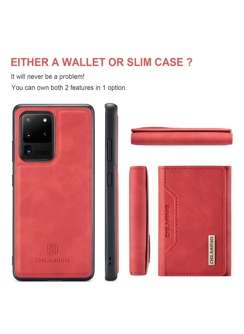 DGMING Wallet Case for Samsung Galaxy S20 Ultra, DG.MING Premium Leather Phone Case Back Cover Magnetic Detachable with Trifold Wallet Card Holder Pocket (Red) - Image 2