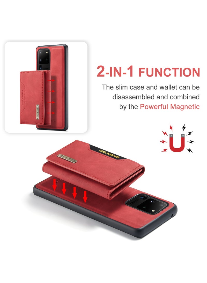 DGMING Wallet Case for Samsung Galaxy S20 Ultra, DG.MING Premium Leather Phone Case Back Cover Magnetic Detachable with Trifold Wallet Card Holder Pocket (Red) - Image 3