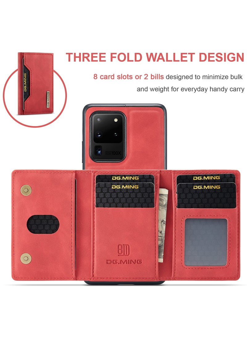 DGMING Wallet Case for Samsung Galaxy S20 Ultra, DG.MING Premium Leather Phone Case Back Cover Magnetic Detachable with Trifold Wallet Card Holder Pocket (Red) - Image 5