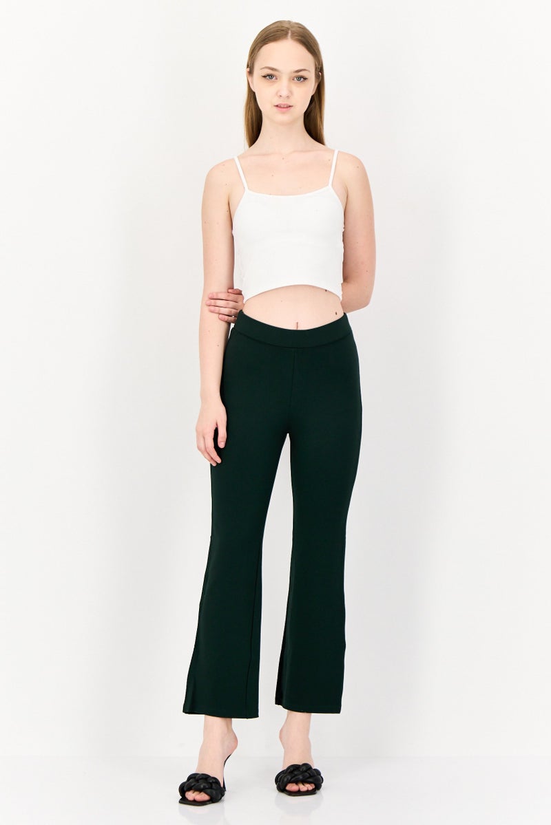 ONLY Women Regular Fit Solid Wide Leg Pants, Dark Green  - Image 4