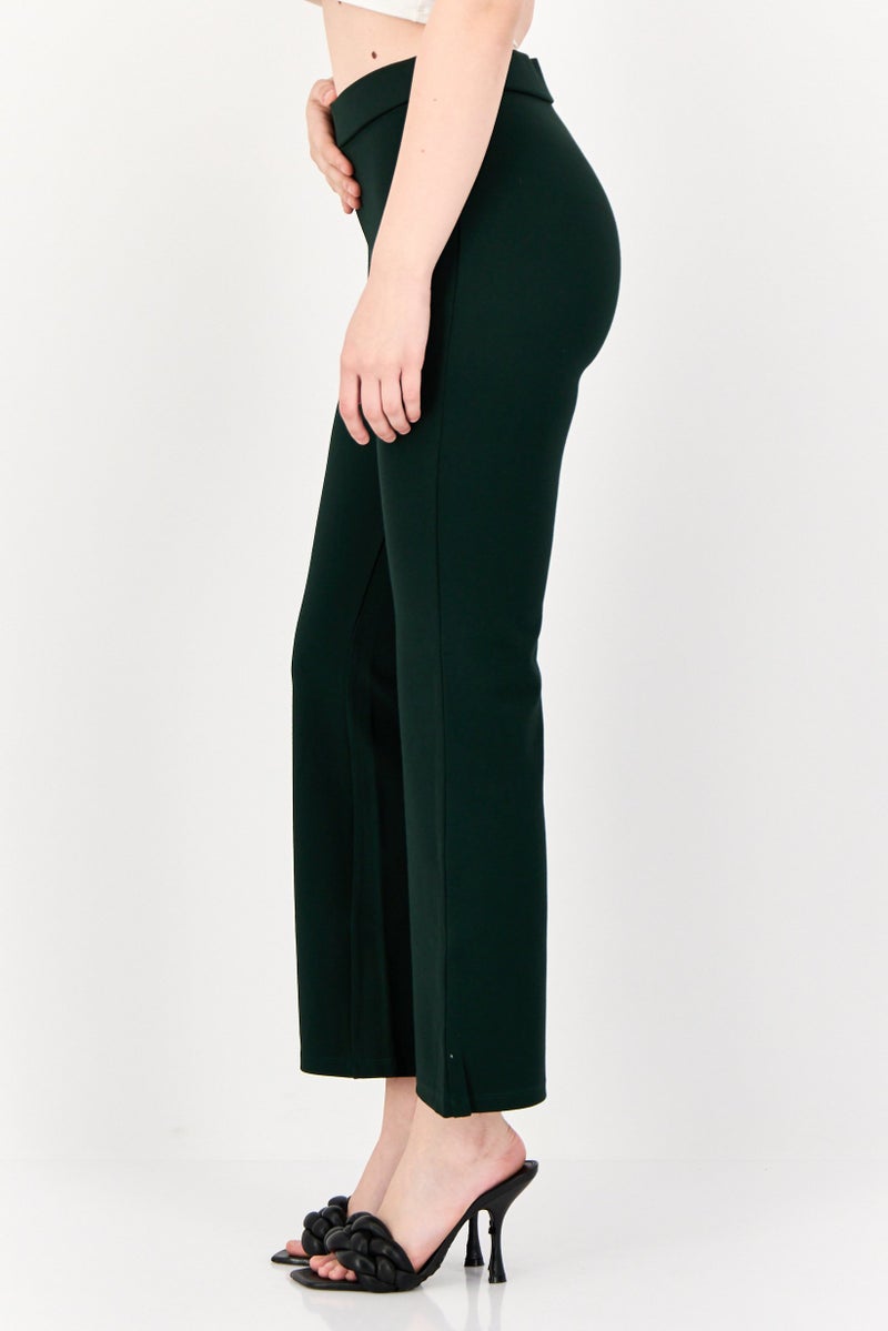ONLY Women Regular Fit Solid Wide Leg Pants, Dark Green  - Image 2