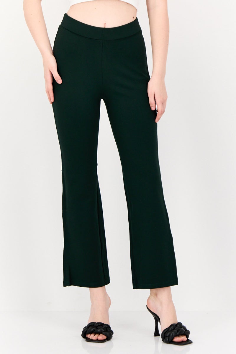 ONLY Women Regular Fit Solid Wide Leg Pants, Dark Green  - Image 1