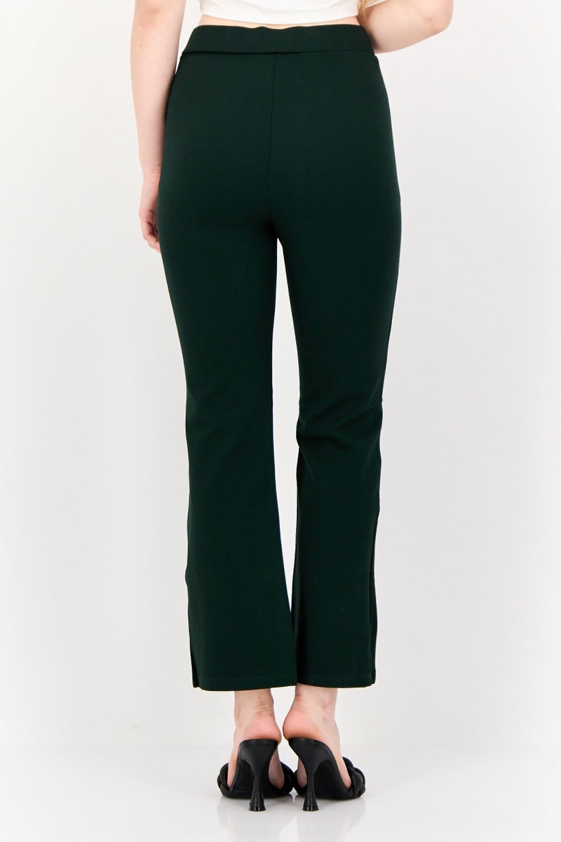 ONLY Women Regular Fit Solid Wide Leg Pants, Dark Green  - Image 3