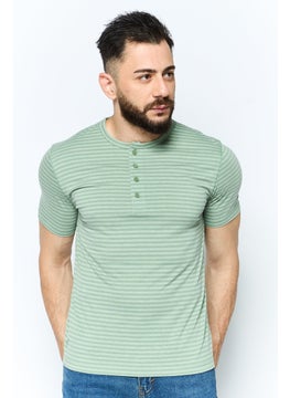 Project Essentials Men Crew Neck Short Sleeve Stripe T Shirt, Green  - Image 1