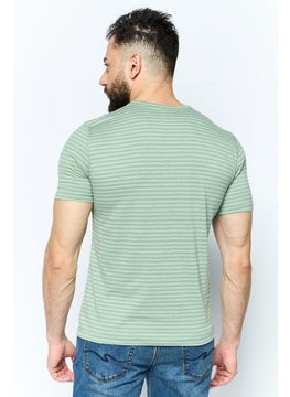 Project Essentials Men Crew Neck Short Sleeve Stripe T Shirt, Green  - Image 4