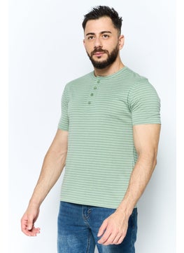 Project Essentials Men Crew Neck Short Sleeve Stripe T Shirt, Green  - Image 3
