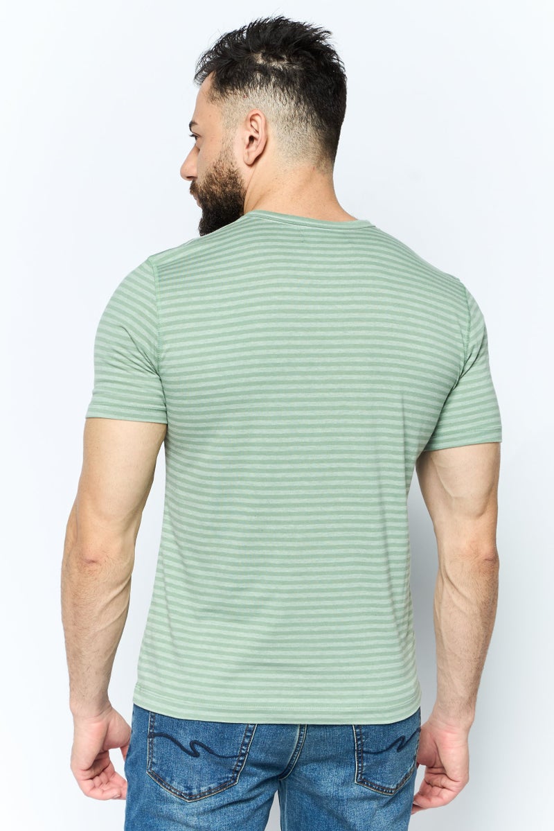 Project Essentials Men Crew Neck Short Sleeve Stripe T Shirt, Green - Image 4