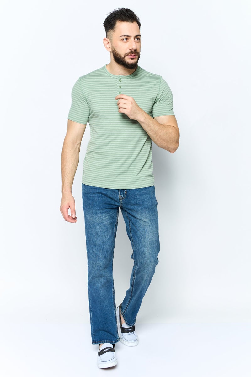 Project Essentials Men Crew Neck Short Sleeve Stripe T Shirt, Green - Image 2