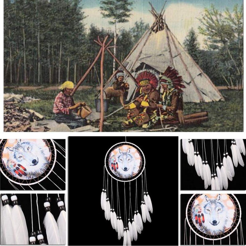 Malicosmile Wolf Dream Catcher, Handmade White Feather Dream Catchers Gift Wall Decoration Dreamcatchers - Image 3