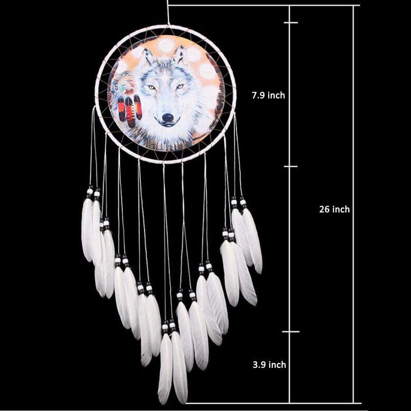Malicosmile Wolf Dream Catcher, Handmade White Feather Dream Catchers Gift Wall Decoration Dreamcatchers - Image 2
