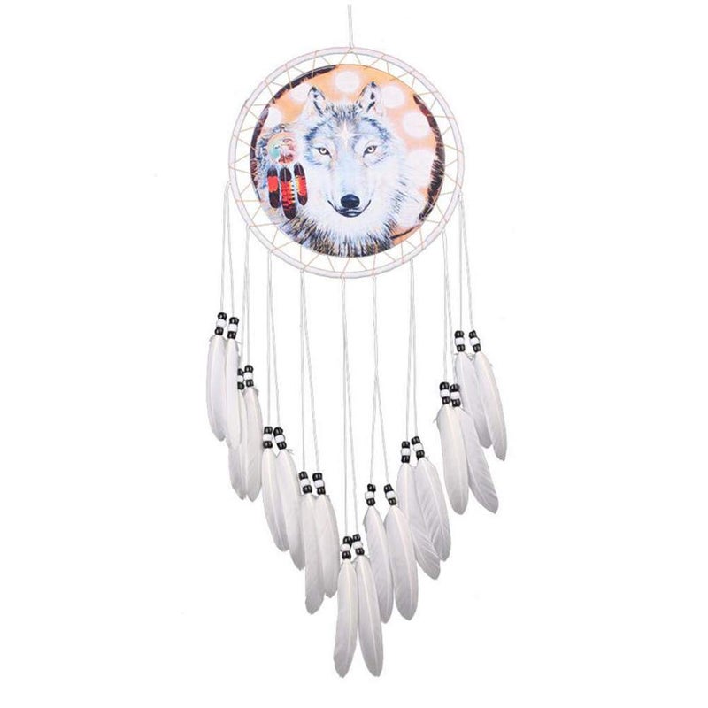Malicosmile Wolf Dream Catcher, Handmade White Feather Dream Catchers Gift Wall Decoration Dreamcatchers - Image 1