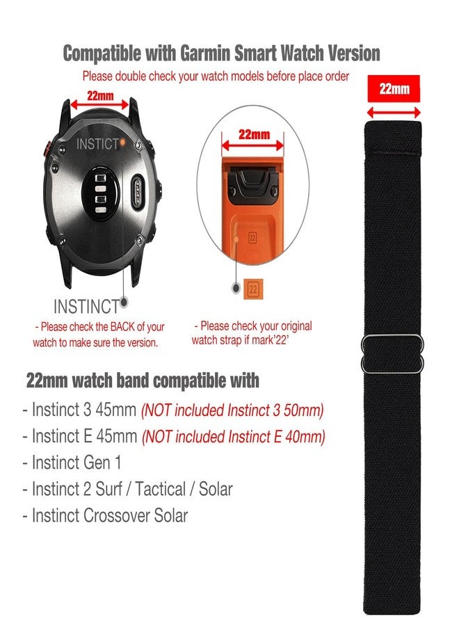 Abanen 22mm Elastic Watch Bands for Garmin Instinct 3 45mm / Instinct 2 Solar, Soft Stretchy Nylon Ultra-light Wristband Strap for Instinct E 45mm / Crossover Solar (Black + Green) - Image 2