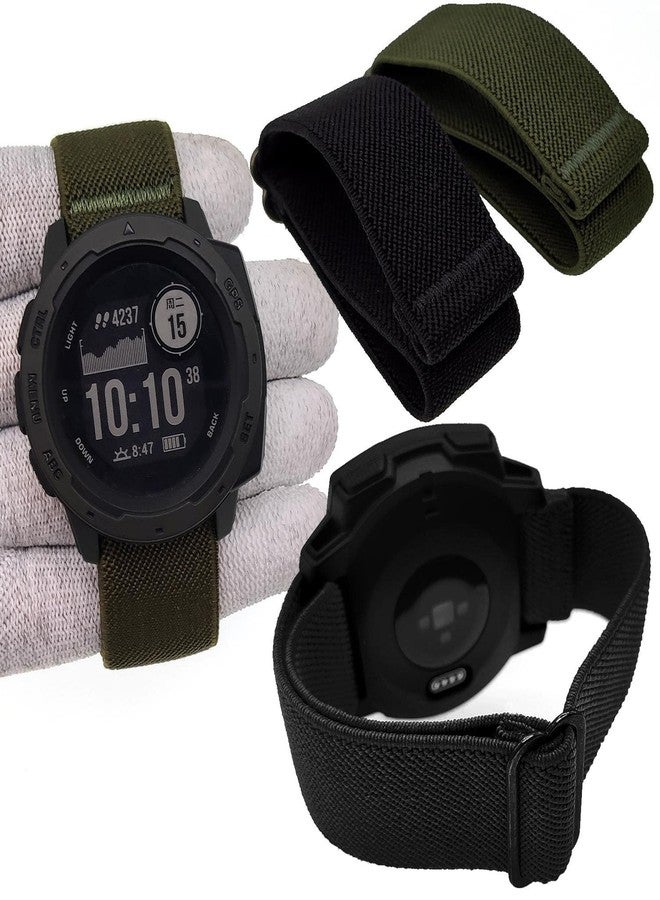 Abanen 22mm Elastic Watch Bands for Garmin Instinct 3 45mm / Instinct 2 Solar, Soft Stretchy Nylon Ultra-light Wristband Strap for Instinct E 45mm / Crossover Solar (Black + Green) - Image 4
