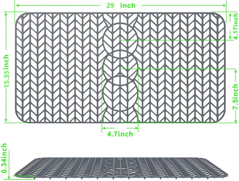 GUUKIN Sink Protectors for Kitchen Mat - 29"x 15.35" Silicone Kitchen Sink Mat Grid for Bottom of Farmhouse Stainless Steel Porcelain with 3 Reserved Holes（Grey） - Image 3