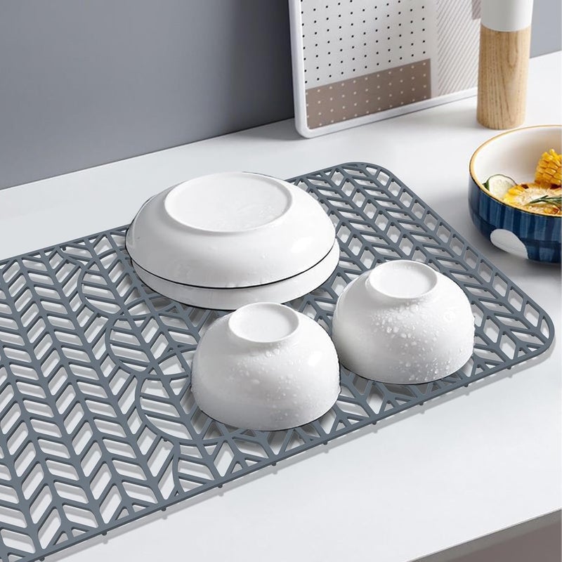 GUUKIN Sink Protectors for Kitchen Mat - 29"x 15.35" Silicone Kitchen Sink Mat Grid for Bottom of Farmhouse Stainless Steel Porcelain with 3 Reserved Holes（Grey） - Image 4