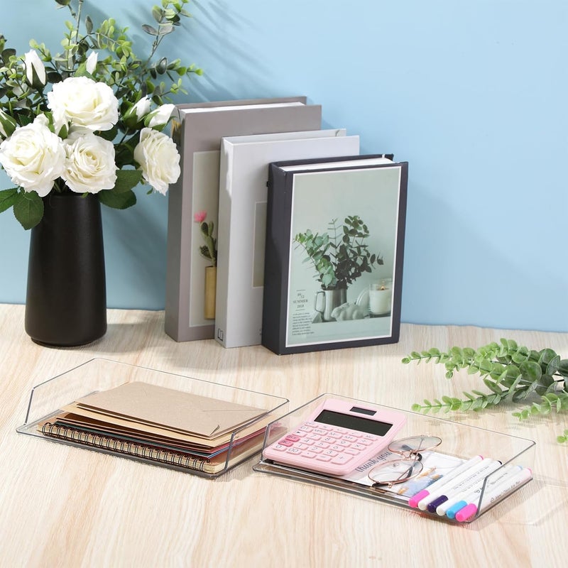 KASTWAVE Paper Tray Organizer, Clear Stackable Desk File Sorter for Office & Home, Low-Profile Design, Ideal for Bills, Crafts, Notebooks & Documents, Compact Storage Solution, 2-Pack - Image 3
