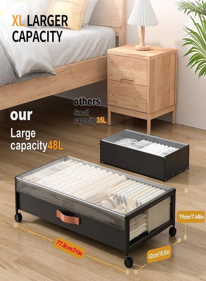 Eastherry Under Bed Storage with Wheels, XL Larger Under Bed Storage Containers with Clear Lids, 31'' Lengthen Under Bed Shoe Organizer, Rolling Under Bed Storage for Shoes Clothes (2 PACK Black) - Image 2