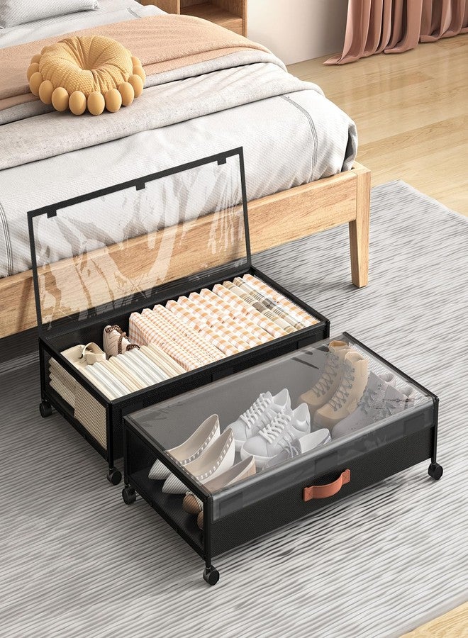 Eastherry Under Bed Storage with Wheels, XL Larger Under Bed Storage Containers with Clear Lids, 31'' Lengthen Under Bed Shoe Organizer, Rolling Under Bed Storage for Shoes Clothes (2 PACK Black) - Image 1