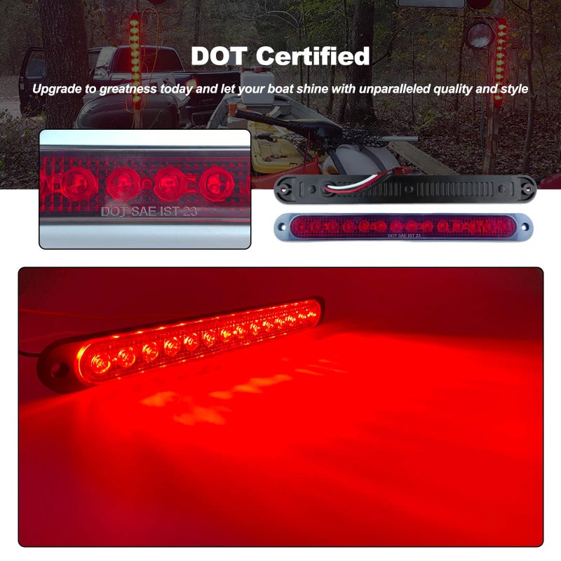XtraGlow 10 LED Trailer Brake Lights Bar Strip Aluminum Alloy Base Red Stop Turn Identification Side Marker Tail Lights Assembly for Truck Marine Boats 15 LEDs 2Pcs - Image 4