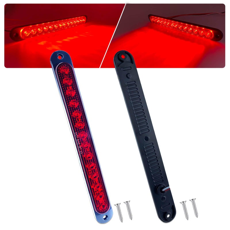 XtraGlow 10 LED Trailer Brake Lights Bar Strip Aluminum Alloy Base Red Stop Turn Identification Side Marker Tail Lights Assembly for Truck Marine Boats 15 LEDs 2Pcs - Image 2