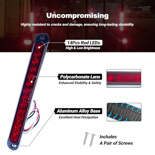 XtraGlow 10 LED Trailer Brake Lights Bar Strip Aluminum Alloy Base Red Stop Turn Identification Side Marker Tail Lights Assembly for Truck Marine Boats 15 LEDs 2Pcs - Image 5