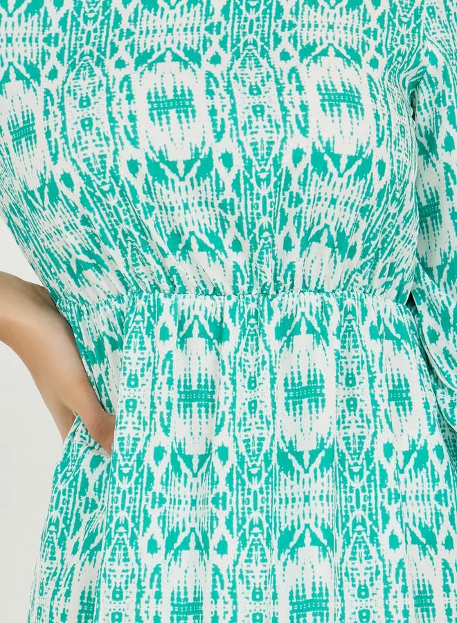 تايك تو Round Neck All Over Print A-Line Midi Dress
