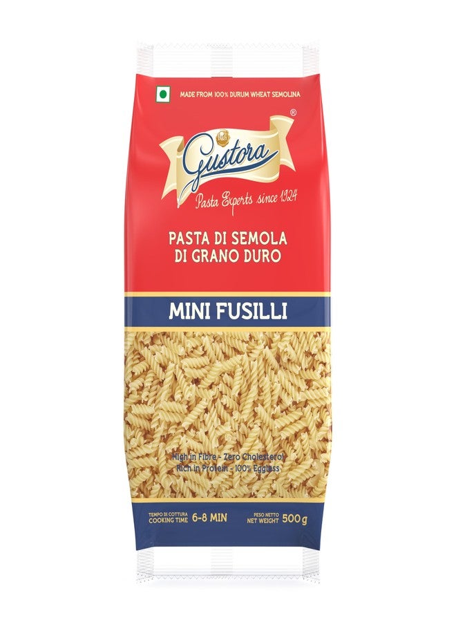 GUSTORA Mini Fusilli Pasta, 500g I Spriral Pasta Made of Durum Wheat Semolina I Rich in Protein & Fibre I Zero cholesterol I Vegetarian I No Trans-Fat I Cooking Time 10 Min - 500 G - Image 1