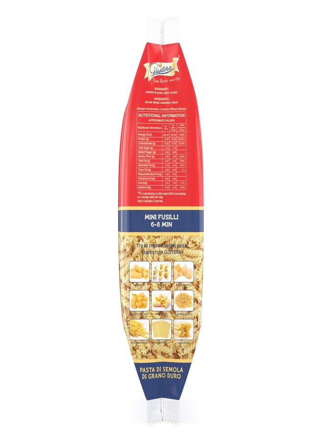 GUSTORA Mini Fusilli Pasta, 500g I Spriral Pasta Made of Durum Wheat Semolina I Rich in Protein & Fibre I Zero cholesterol I Vegetarian I No Trans-Fat I Cooking Time 10 Min - 500 G - Image 3
