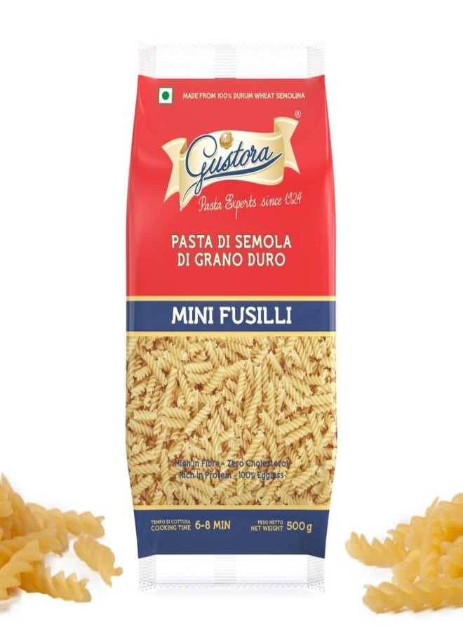 GUSTORA Mini Fusilli Pasta, 500g I Spriral Pasta Made of Durum Wheat Semolina I Rich in Protein & Fibre I Zero cholesterol I Vegetarian I No Trans-Fat I Cooking Time 10 Min - 500 G - Image 5