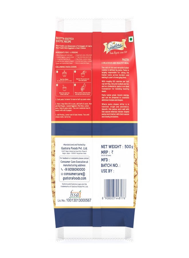 GUSTORA Mini Fusilli Pasta, 500g I Spriral Pasta Made of Durum Wheat Semolina I Rich in Protein & Fibre I Zero cholesterol I Vegetarian I No Trans-Fat I Cooking Time 10 Min - 500 G - Image 2
