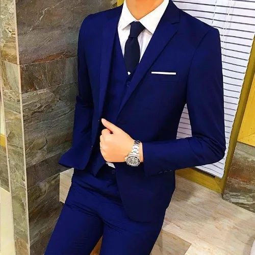 Mens Casual Blazer Set Autumn Winter Slim Fit Fashion Suit dark blue (Suit Pants) 
