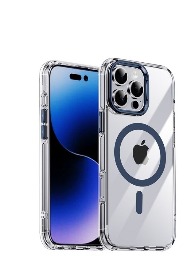 Beauenty Applicable to Apple 16 mobile phone case magnetic protective cover transparent metal anti-fall new transparent blue