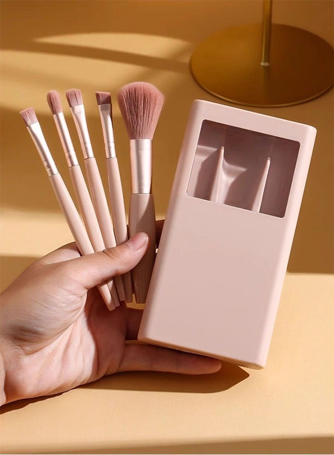 أوريتي مجموعة فرش المكياج، فرشاة مكياج صناعية فاخرة للبودرة وكريم الأساس وخافي العيوب وأحمر الخدود وظلال العيون، صندوق تخزين مع مرآة، 5 قطع - Image 3