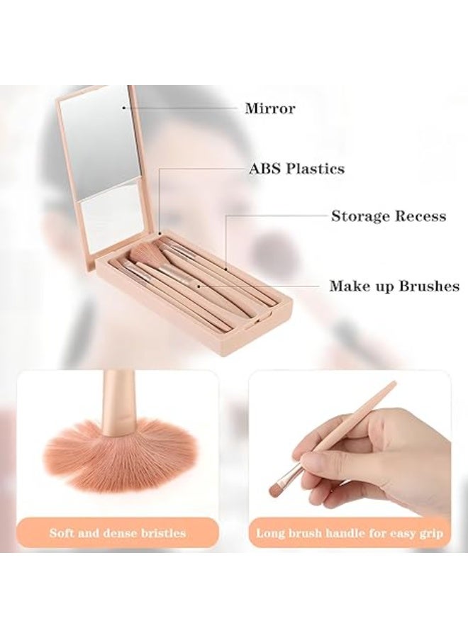 أوريتي مجموعة فرش المكياج، فرشاة مكياج صناعية فاخرة للبودرة وكريم الأساس وخافي العيوب وأحمر الخدود وظلال العيون، صندوق تخزين مع مرآة، 5 قطع - Image 4