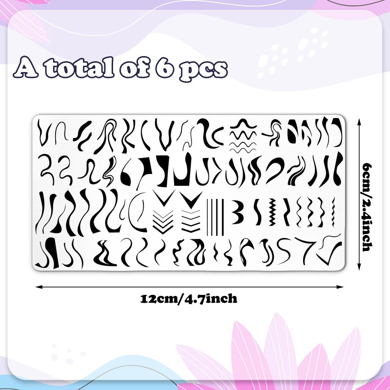 Whaline 6Pcs French Line Nail Plates Stamping Set Minimalism Wave Stripe Stamp Templates Nail Art Plates For DIY Print Manicure Salon Design - Image 2