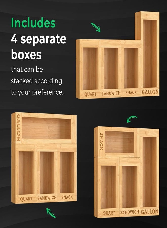 Magic Mill Ziplock Bag Organizer for Drawer | Bamboo Kitchen Storage Organization, Eco-Friendly Plastic Baggie Holder, Dispenser & Organizer for Ziploc Bags 4-PC - Image 4