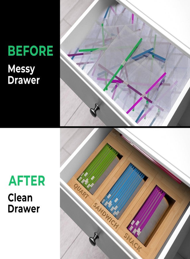 Magic Mill Ziplock Bag Organizer for Drawer | Bamboo Kitchen Storage Organization, Eco-Friendly Plastic Baggie Holder, Dispenser & Organizer for Ziploc Bags 4-PC - Image 2