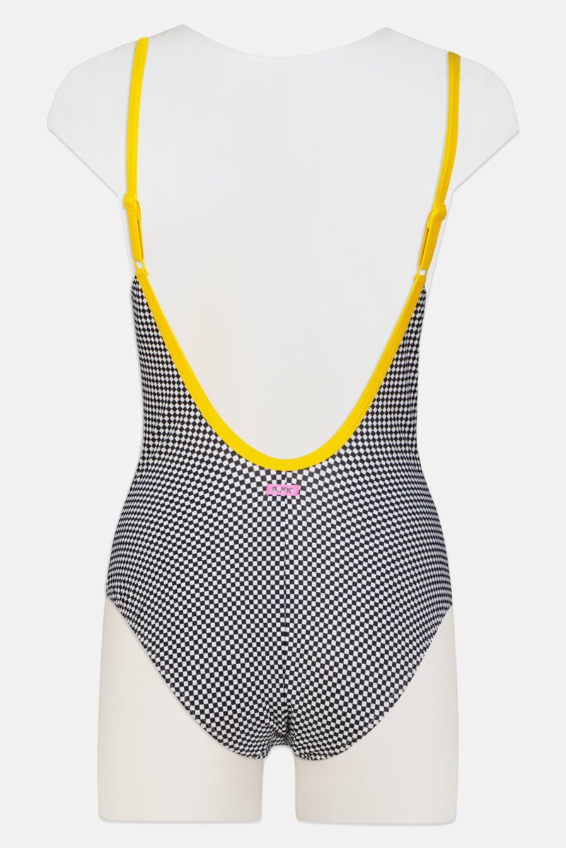 arena Women Padded Checkered One Piece Swimwear, Black - Image 2