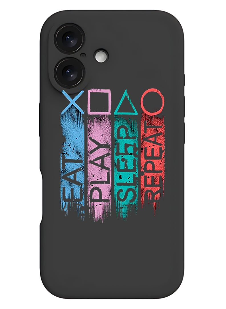 Theodor Protective Slim Fit Case Liquid Silicone Cover with Full Body Protection Anti-Scratch Shockproof Case For Apple iPhone 17 (Black) Eat play sleep repeat - Image 1