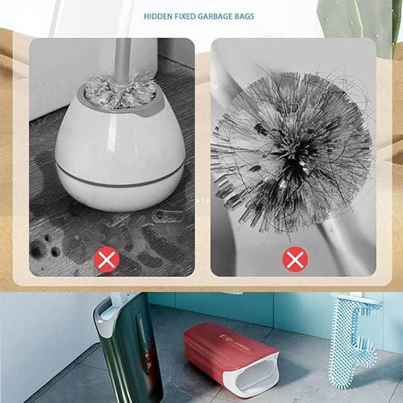 woobles 2PCS Wall Hung Toilet Brush No Dead Corner Cactus Toilet Brush, Silicone Flex Toilet Brush with Holder Set, Wall Mounted Long Handle Soft Silicone Flex Toilet Cleaning Brush (White) White - Image 4