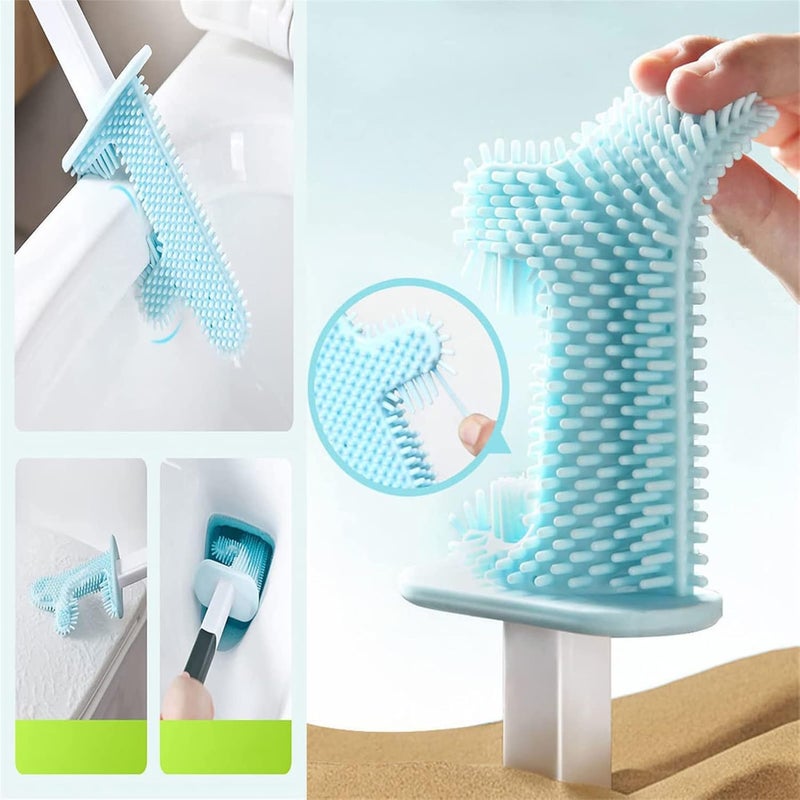 woobles 2PCS Wall Hung Toilet Brush No Dead Corner Cactus Toilet Brush, Silicone Flex Toilet Brush with Holder Set, Wall Mounted Long Handle Soft Silicone Flex Toilet Cleaning Brush (White) White - Image 3