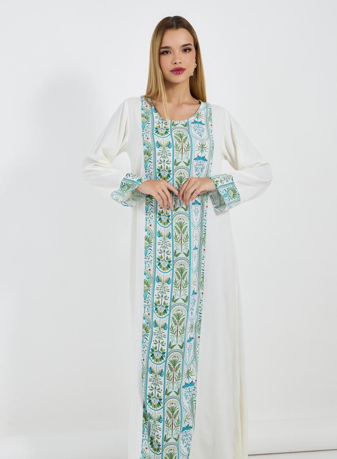 Styli Embroidered Panel Round Neck Jalabiya - Image 2