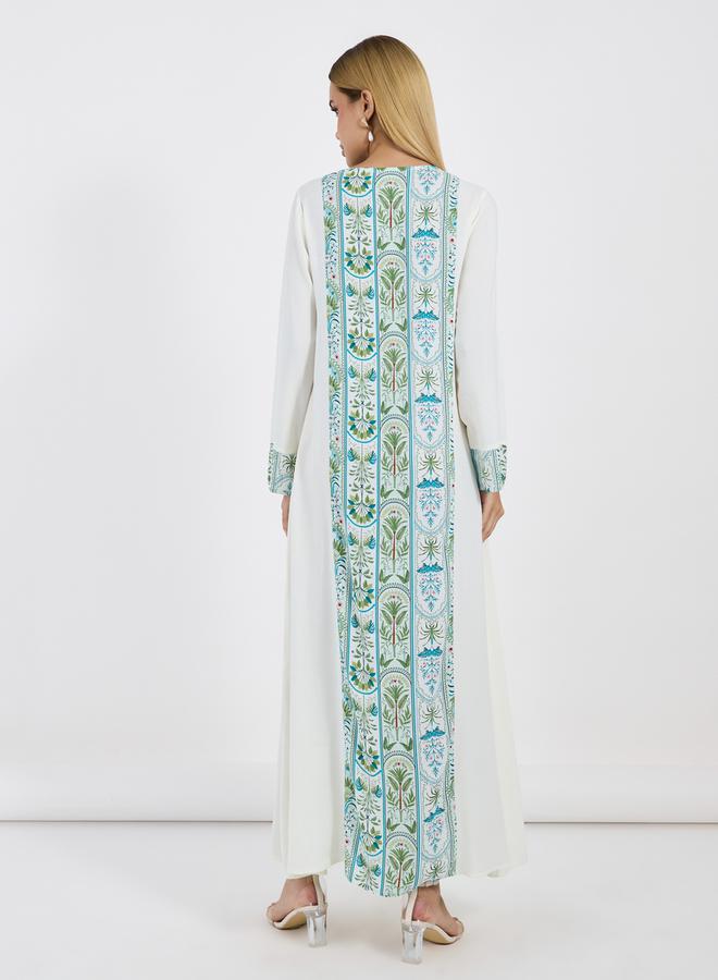 Styli Embroidered Panel Round Neck Jalabiya - Image 4