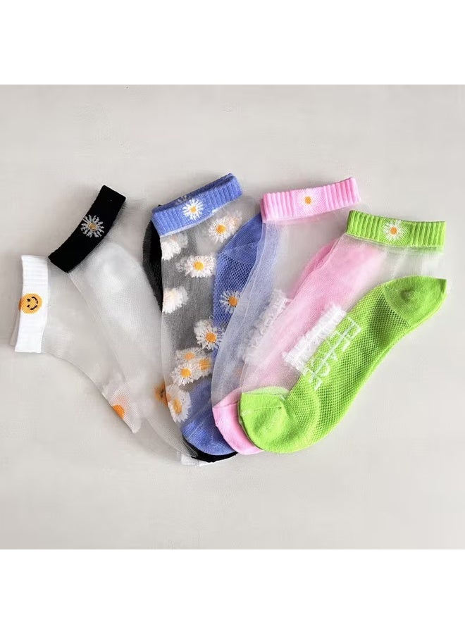 Zeemey 7 Pairs Set of Women's Daisy Mesh Invisible Boat Socks - Fresh and Breathable Short Socks - Image 4