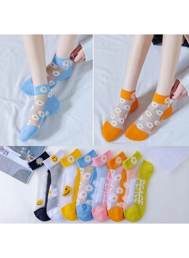 Zeemey 7 Pairs Set of Women's Daisy Mesh Invisible Boat Socks - Fresh and Breathable Short Socks - Image 3