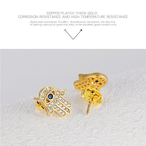 HQLA Yellow Gold/White Gold Plated Evil Eye and Hamsa Hand of Fatima White Blue Cubic zircon crystal Stud Earrings For Women (Yellow Gold) - Image 4