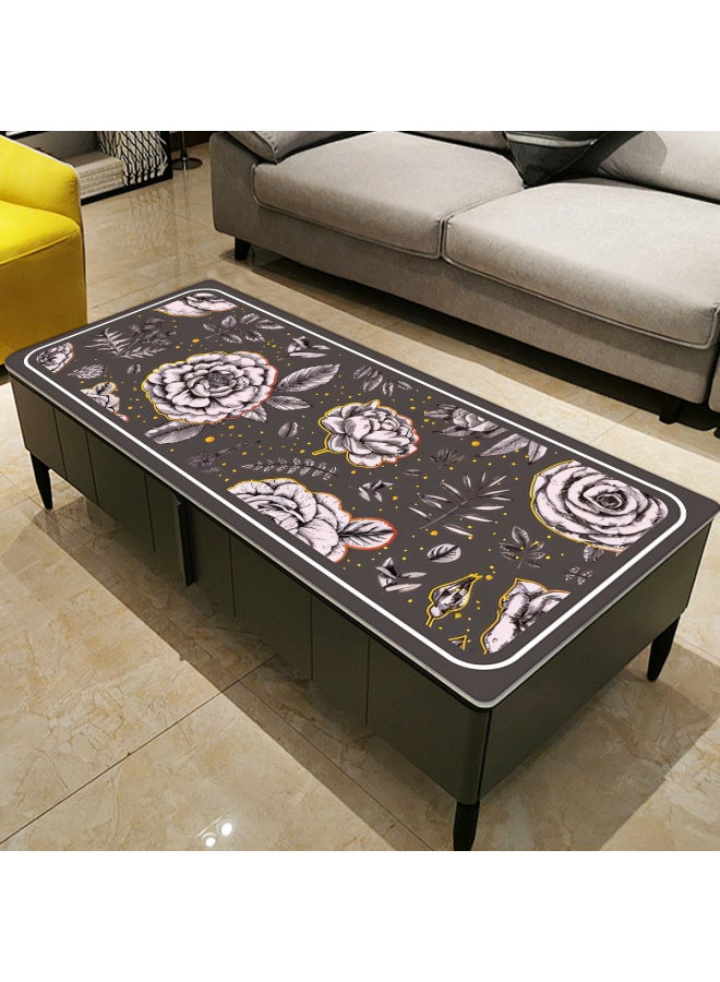 Technology Velvet Living Room Coffee Table Mat Dining Table Mat Erasable Washable Window Mat Advanced Sense Living Room Tablecloth Cover Cloth-Color:120x50cm (leather)-Pattern:HC126 - Image 1